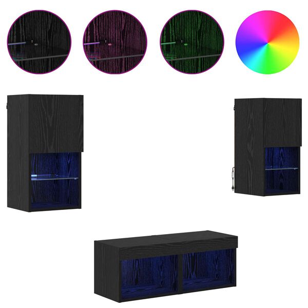 vidaXL Szafki RTV Ze LED Lights 4 pcs Czarny Dąb 30,5 x 30 x 60 cm