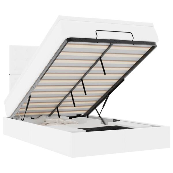 vidaXL Rama ł&oacute;żka otomana z materacem, biała, 120x200 cm, ekosk&oacute;ra