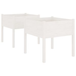 vidaXL Donice ogrodowe, 2 szt., białe, 70x70x70 cm, drewno sosnowe
