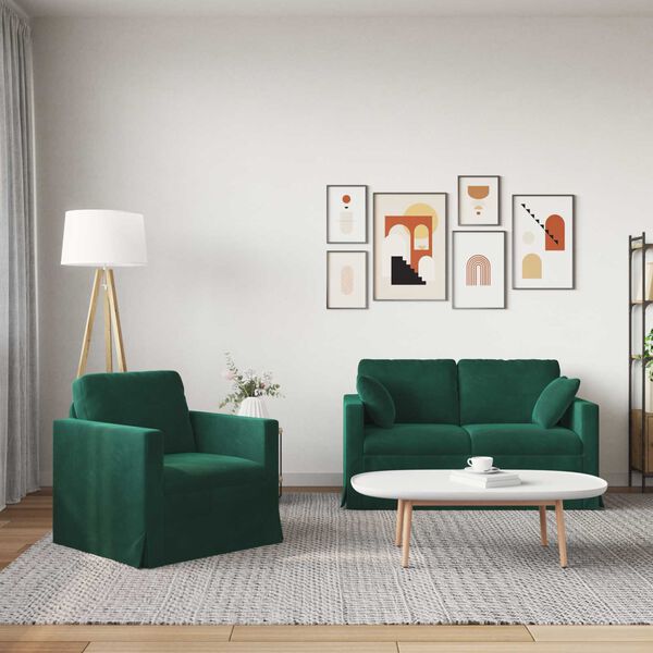 vidaXL Sofa 2 pcs Ciemna zieleń