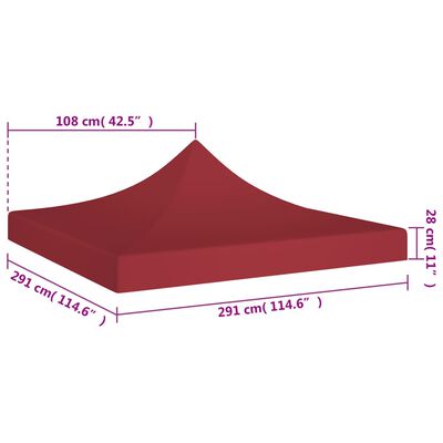 vidaXL Dach namiotu imprezowego, 3 x 3 m, burgund, 270 g/m²