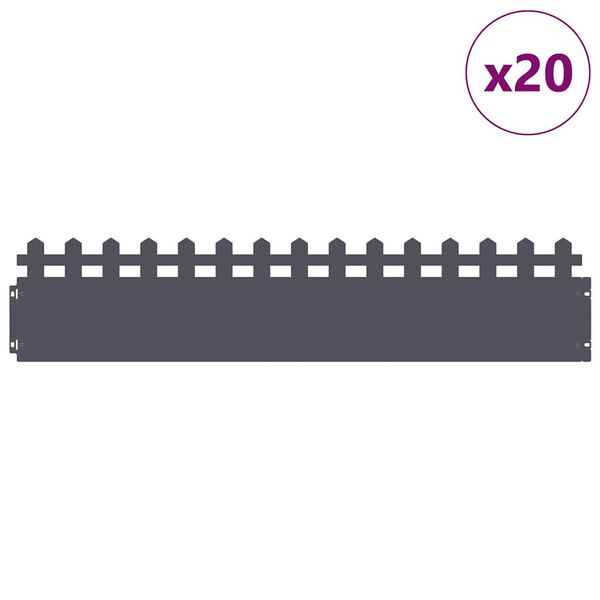 vidaXL Obrzeża trawnikowe 20 pcs Antracyt 103 x 0,05 x 22 cm Stal