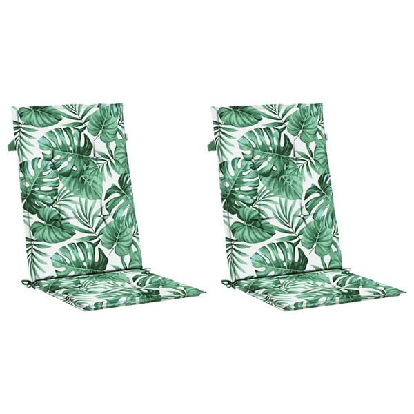 vidaXL Poduszki na krzesła ogrodowe, 2 szt., wz&oacute;r w liście, tkanina