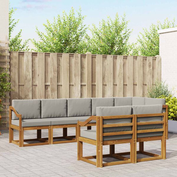 vidaXL Zestaw sof na zewnątrz z poduszką 8 pcs Naturalny i Jasny Szary