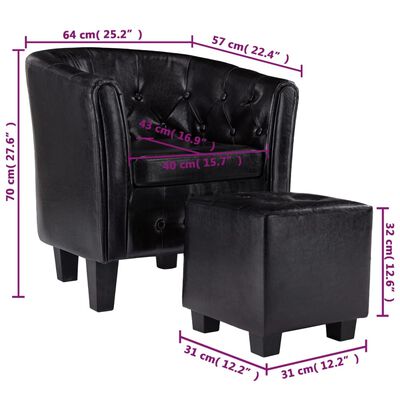 vidaXL Fotel z podnóżkiem, czarny, sztuczna skóra
