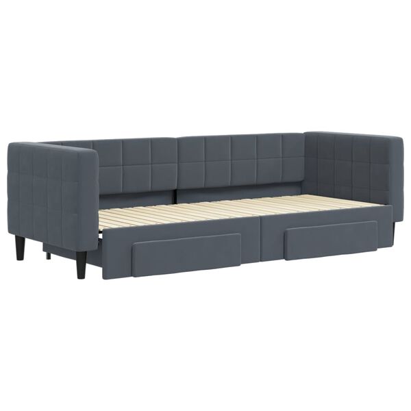 vidaXL Sofa rozsuwana z szufladami, ciemnoszara, 80x200 cm, aksamit