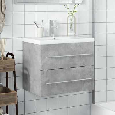 vidaXL Szafka łazienkowa z wbudowaną umywalką, betonowa szarość