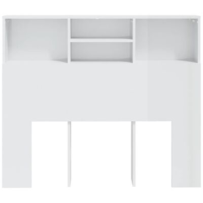 vidaXL Wezgłowie łóżka z półkami, biel z połyskiem, 120x19x103,5 cm