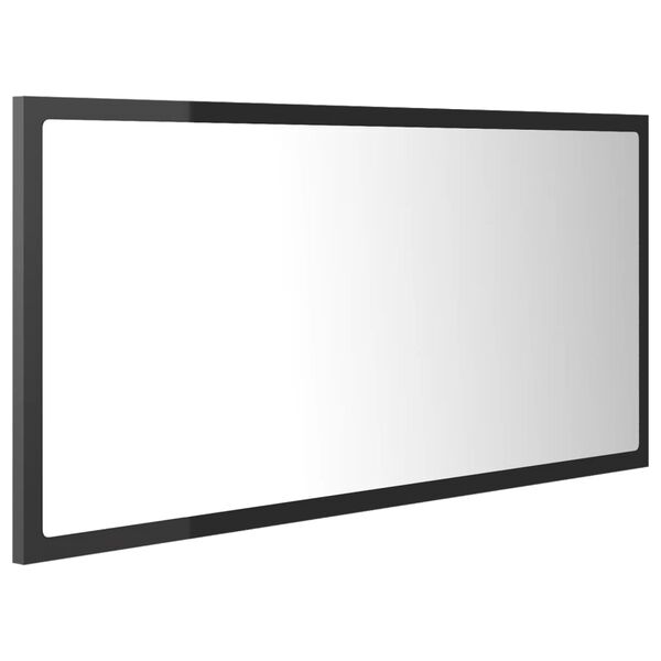 vidaXL Lustro łazienkowe LED, wysoki połysk, szare, 90x8,5x37cm, akryl