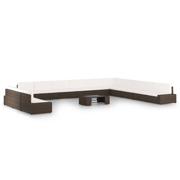 vidaXL 14-cz. ogrodowy zestaw wypoczynkowy, poduszki, rattan PE, brąz