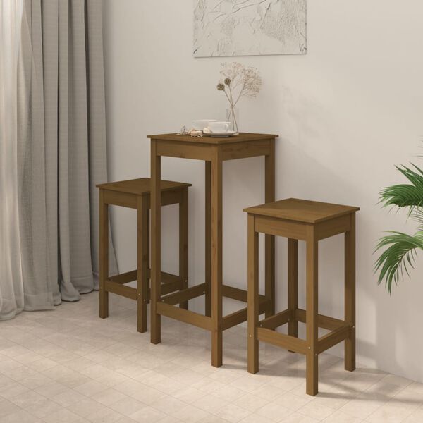 vidaXL 3-cz. zestaw mebli barowych, miodowy brąz, lite drewno sosnowe