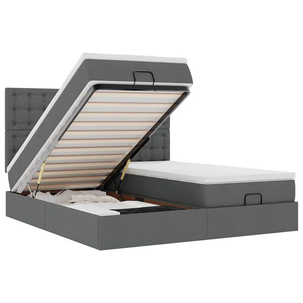 vidaXL Rama łóżka otomana z materacami, szara, 160x200 cm, tkanina
