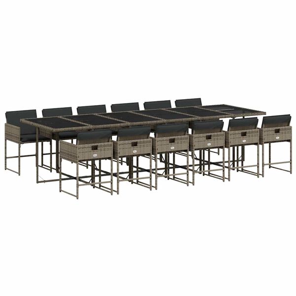 vidaXL 13-cz. zestaw mebli ogrodowych z poduszkami, szary rattan PE