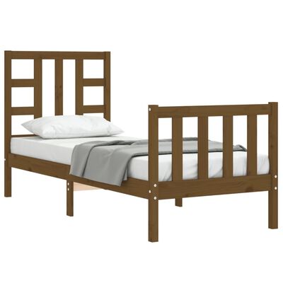 vidaXL Rama łóżka z wezgłowiem, miodowy brąz, 2FT6, pojedyncza, drewno