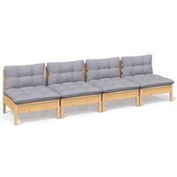 vidaXL 4-osobowa sofa ogrodowa z szarymi poduszkami, drewno sosnowe