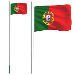 vidaXL Flaga Portugalii z masztem, 6,08 m, aluminium