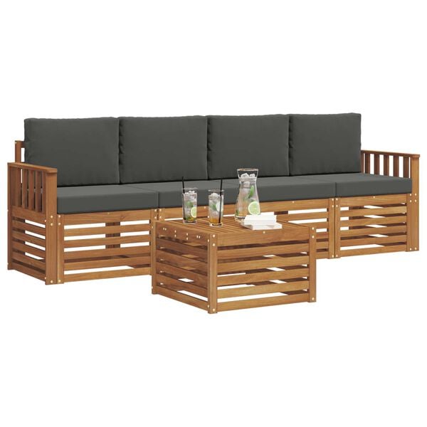 vidaXL Zestawy sof Naturalny i Antracytowy Lite Drewno Akacji