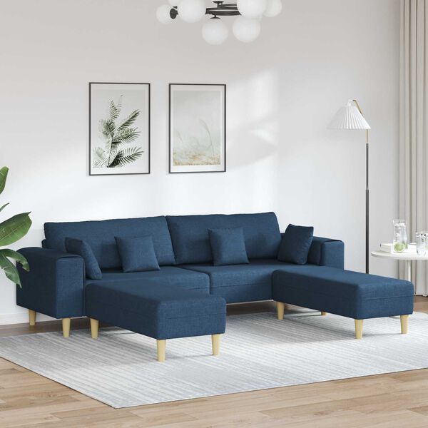 vidaXL Sofa z poduszką 3 pcs Niebieski tkanina