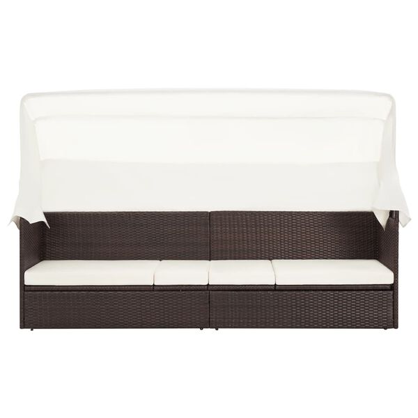 vidaXL Sofa ogrodowa z zadaszeniem, polirattanowa, brązowa