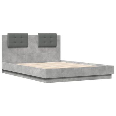 vidaXL Rama łóżka z wezgłowiem i LED, szarość betonu, 120x190 cm