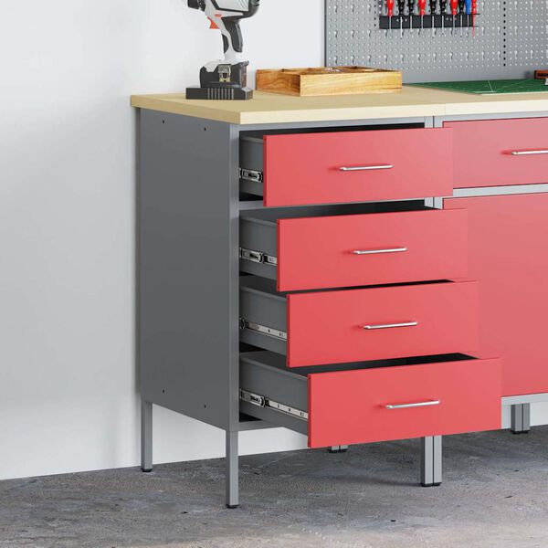 vidaXL St&oacute;ł warsztatowy z szufladą Czerwony i Szary 50 x 55 x 85 cm