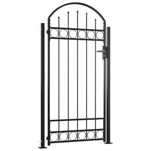 vidaXL Brama ogrodzeniowa ASSEN z łukowym zakończeniem i 2 słupkami 105x170 cm, czarna