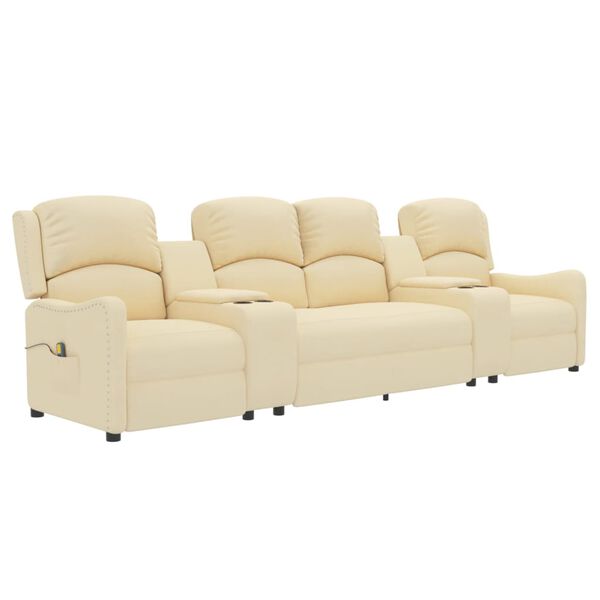 vidaXL Rozkładany fotel masujący z uchwytem, 4-os., kremowy, tkanina