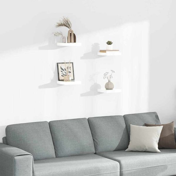 vidaXL P&oacute;łki ścienne 4 szt., białe, wysoki połysk, 23x23,5x3,8 cm, MDF