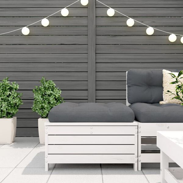 vidaXL Podnóżek ogrodowy z poduszką, biały, lite drewno sosnowe