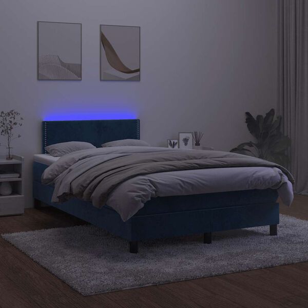 vidaXL Ł&oacute;żko kontynentalne z materacem i LED, granatowe, 120x190 cm
