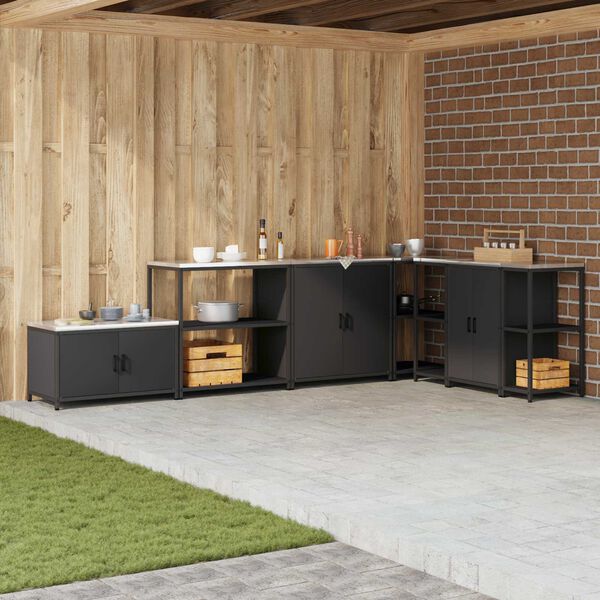 vidaXL Przechowywanie w kuchni z p&oacute;łką Czarny 60 x 50 x 92 cm Stal