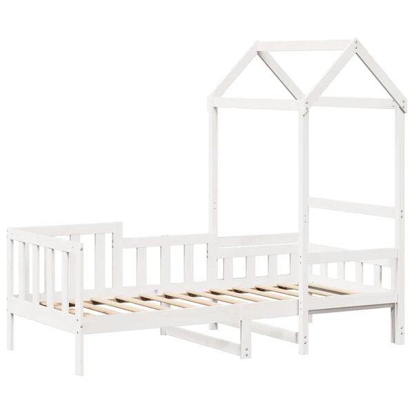 vidaXL Ł&oacute;żko dzienne z daszkiem, białe, 80x200 cm, lite drewno sosnowe