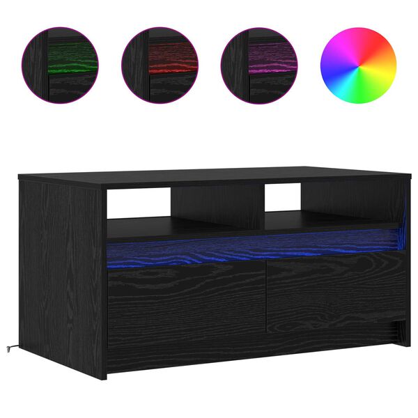 vidaXL Stolik kawowy Ze LED Lights Czarny Dąb 90 x 50 x 45 cm