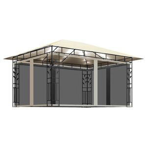 vidaXL Altana z moskitierą i sznurem lampek LED, 4x3x2,73 cm, kremowa