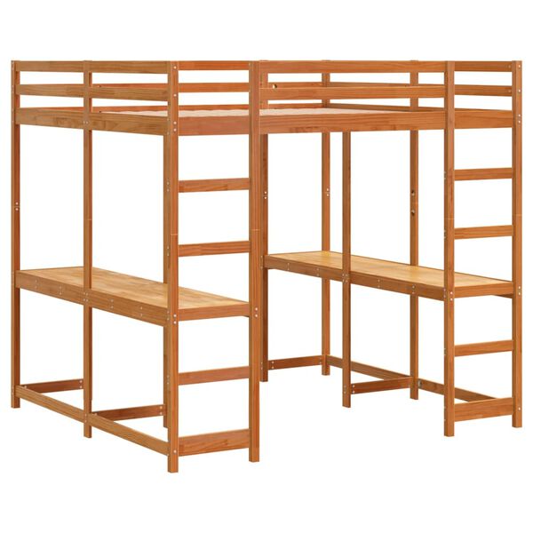 vidaXL Ł&oacute;żko na antresoli, z biurkiem i drabinką, brąz, 160x200 cm