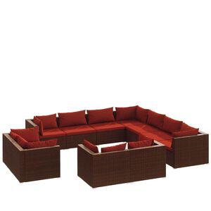 vidaXL 11-cz. ogrodowy zestaw wypoczynkowy, poduszki, rattan PE, brąz