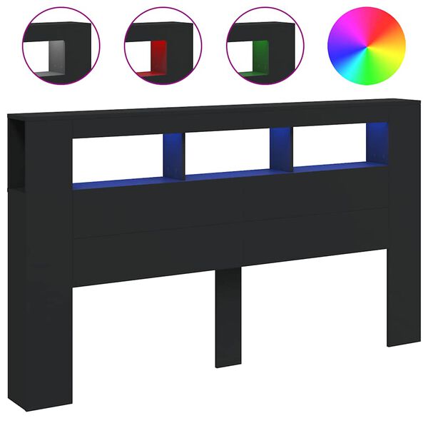 vidaXL Wezgłowie ł&oacute;żka z LED, czarne, 180x18,5x103,5 cm