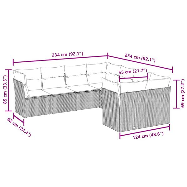 vidaXL 8-cz. zestaw wypoczynkowy do ogrodu, z poduszkami, brązowy