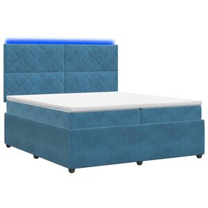 vidaXL Ł&oacute;żko z box spring LED z materacem niebieski 200 x 200 cm Welur