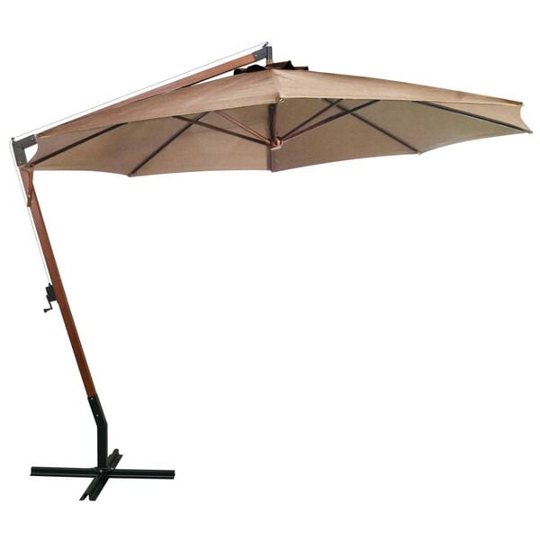 vidaXL Parasol ogrodowy wiszący, jodłowy słupek, taupe, 3,5x2,9 m