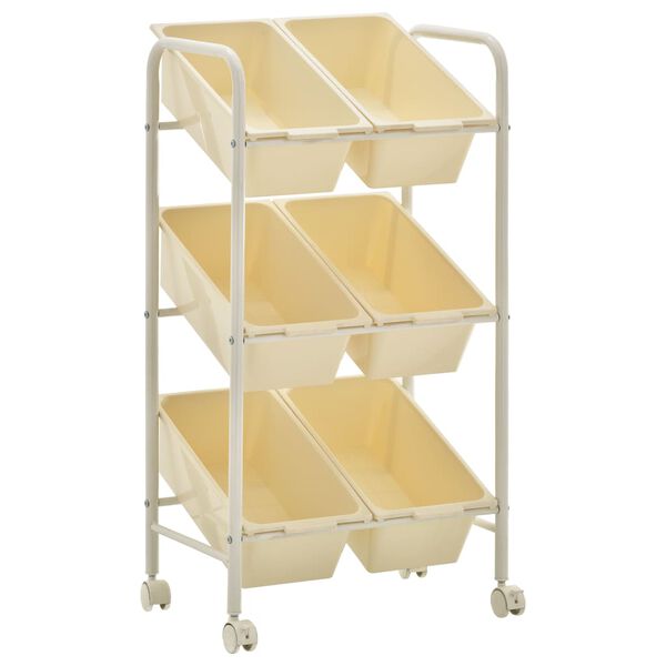 vidaXL Regał na k&oacute;łkach z 6 koszami na zabawki, biały, plastikowy