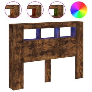 vidaXL Wezgłowie ł&oacute;żka z LED, przydymiony dąb, 140x18,5x103,5 cm