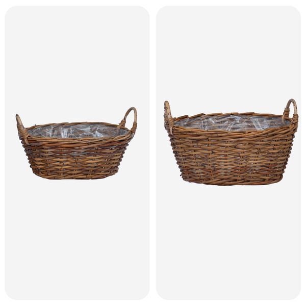 vidaXL Kosz na rośliny z przechowywaniem 2 pcs Brązowy Rattan Lacak