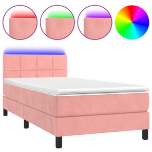 vidaXL Ł&oacute;żko kontynentalne z materacem i LED, r&oacute;żowy aksamit 80x200 cm