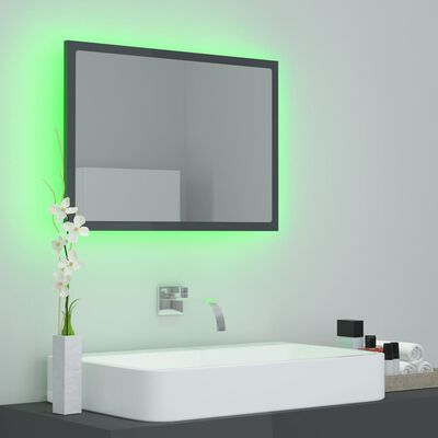 vidaXL Lustro łazienkowe LED, wysoki połysk, szare, 60x8,5x37cm, akryl
