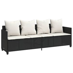 vidaXL Leżanka z poduszkami, czarna,&nbsp;rattan PE