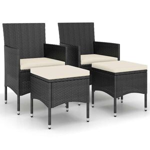 vidaXL 4-cz. zestaw krzeseł i stołk&oacute;w ogrodowych, rattan PE, czarny