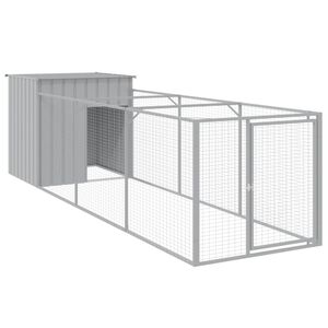 vidaXL Buda dla psa, z wybiegiem, jasnoszara, 110x405x110 cm, stal