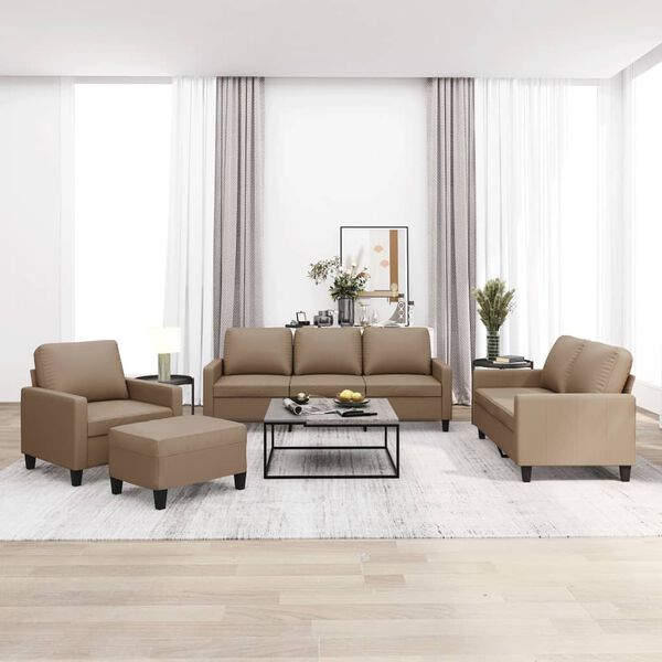 vidaXL 4-osobowa sofa z poduszkami, cappuccino, sztuczna sk&oacute;ra