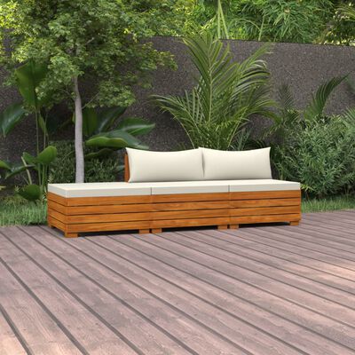 vidaXL 3-cz. zestaw wypoczynkowy do ogrodu, kremowe poduszki, akacja